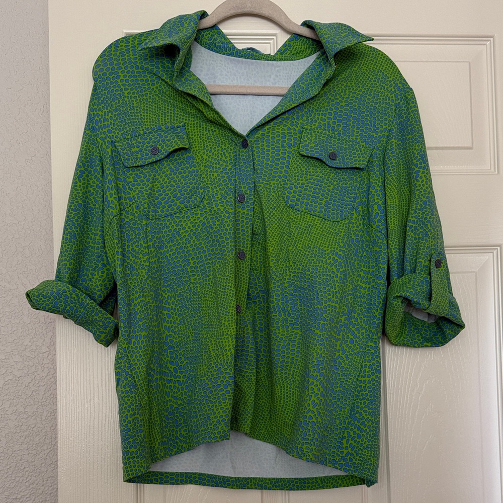 J. McLaughlin Green and Blue Patterned Shirt